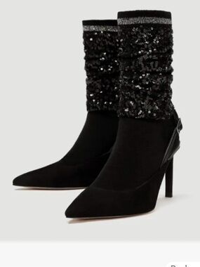 Zara sequin sock slingbacks heels NEW NWT